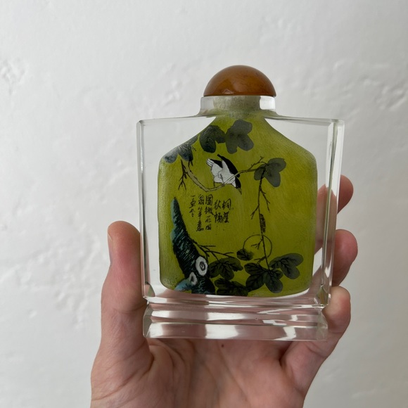 Vintage Antique Chinese Opium Snuff Bottle Reverse Painted Crystal Bird Flowers - Picture 3 of 16